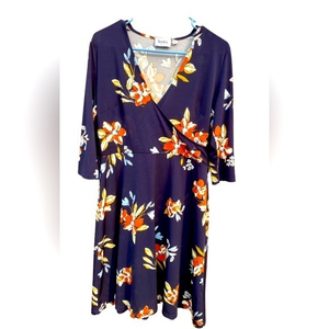 Leota New York Santa Barbara Navy Floral‎ Wrap dress Size Med